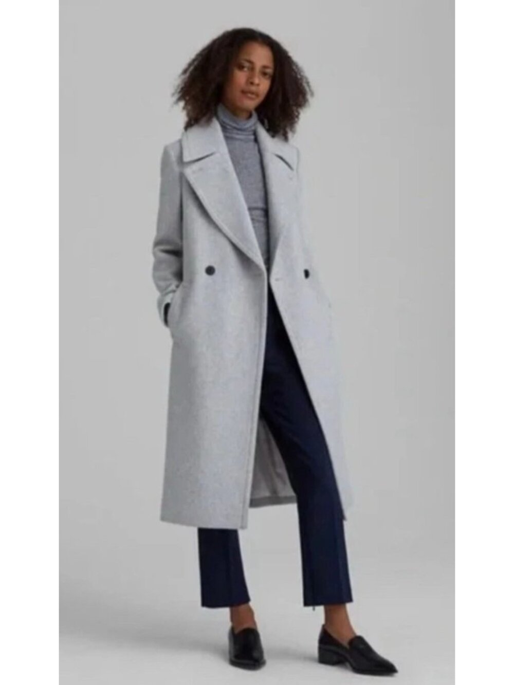 Club Monaco Gray Wool Blend Long Double Breasted Coat Size M